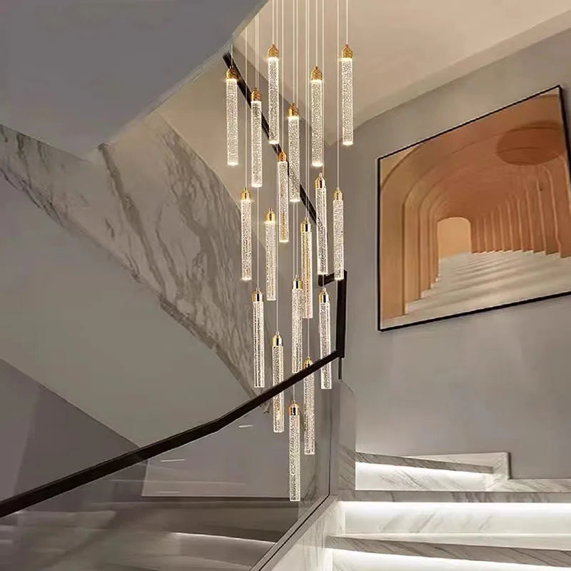 Lampadari lunghi moderni in cristallo a LED Cucina di lusso Villa Soggiorno Lampada a sospensione Scale – foto 3
