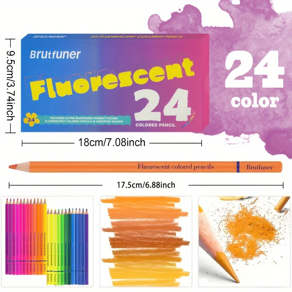 Matite colorate a base d'olio, 24 colori fluo, mina morbida 2B – dettaglio 5