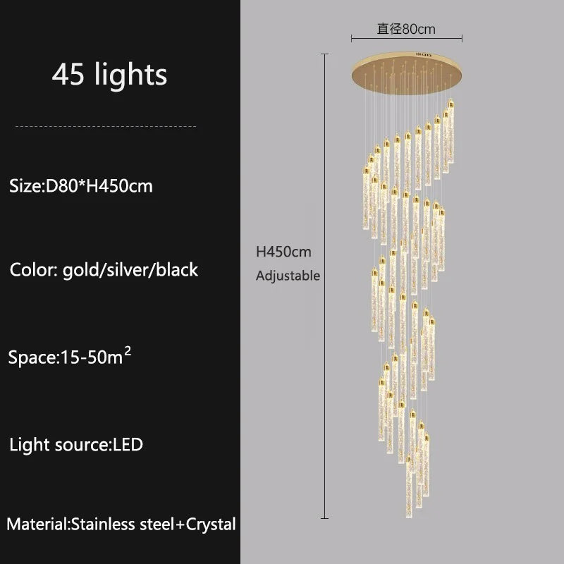 Lampadari lunghi moderni in cristallo a LED Cucina di lusso Villa Soggiorno Lampada a sospensione Scale Lampadario a soffitto dimmerabile Decorazioni per la casa