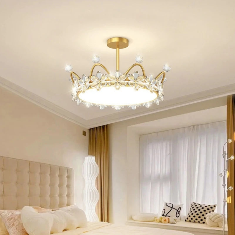 Lampadario a soffitto moderno a LED con corona di cristallo Luci per bambini Camera da letto per ragazze – foto 4