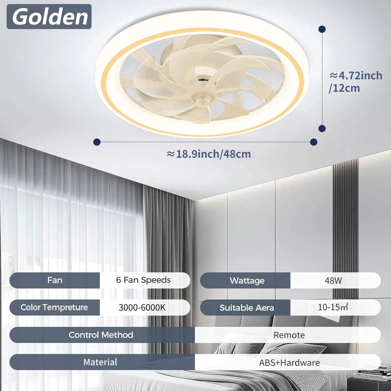Ventilatore da soffitto moderno e sottile, ventilatore da soffitto silenzioso bianco, telecomando – foto 8