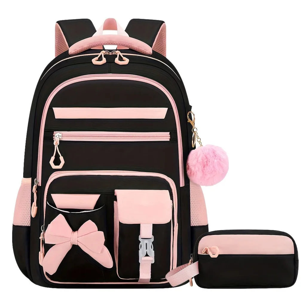 Zaino scolastico da bambina con fiocco e tasche multiple – foto 11