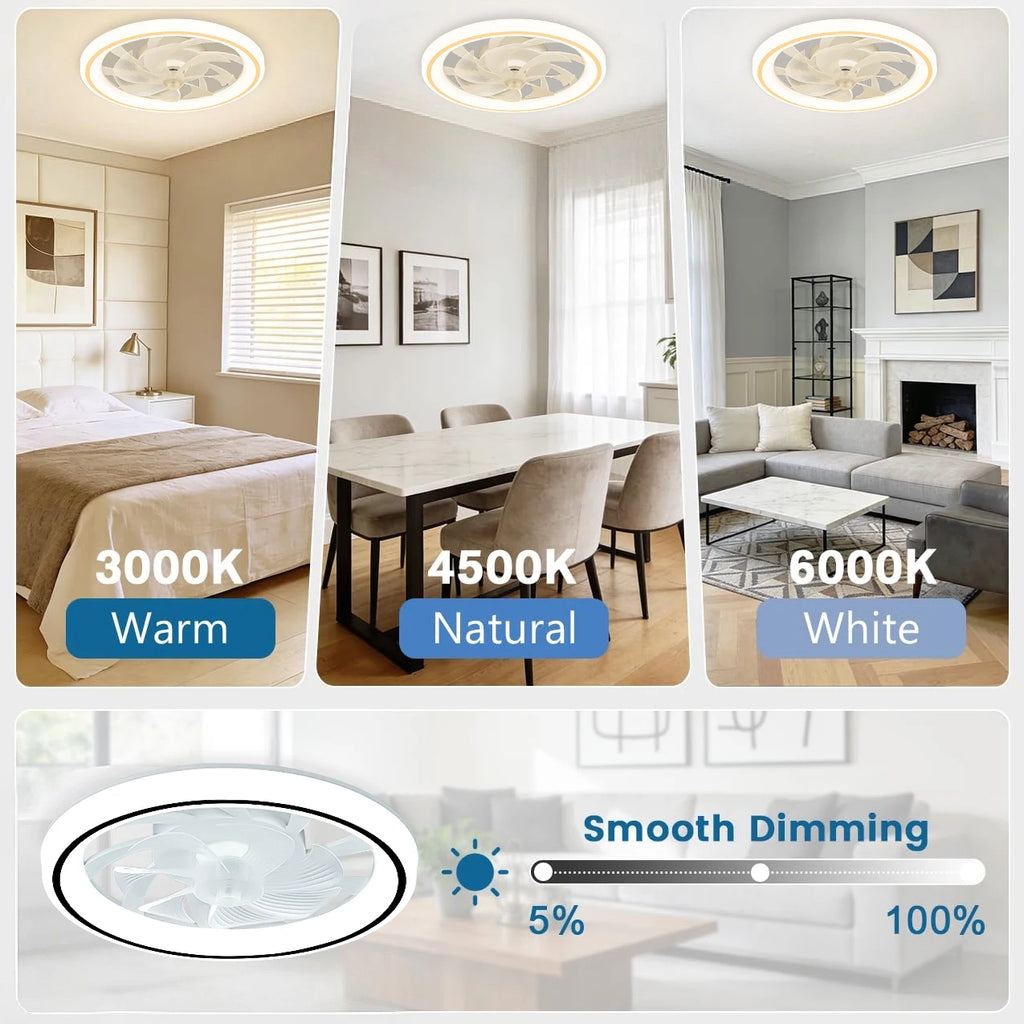 Ventilatore da soffitto moderno e sottile, ventilatore da soffitto silenzioso bianco, telecomando – foto 6