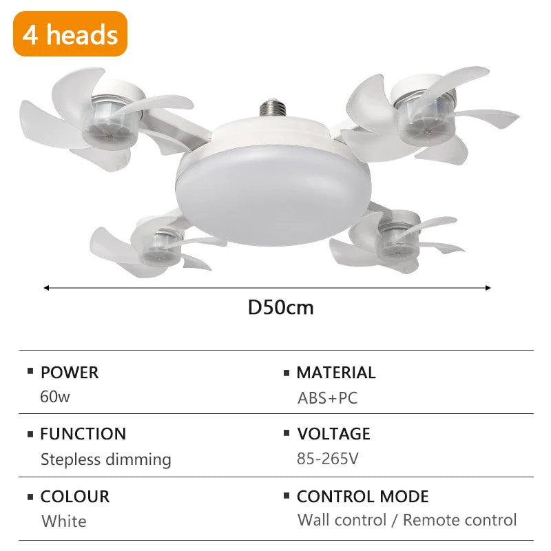 Ventilatore da soffitto moderno e creativo a LED con luce ad alta potenza eolica, telecomando silenzioso – foto 7