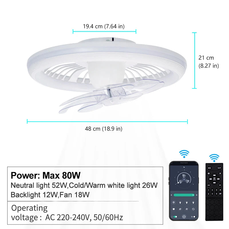 Ventilatore da soffitto moderno con luce, telecomando e regolazione continua dell'intensità luminosa a 360° ° – foto 7