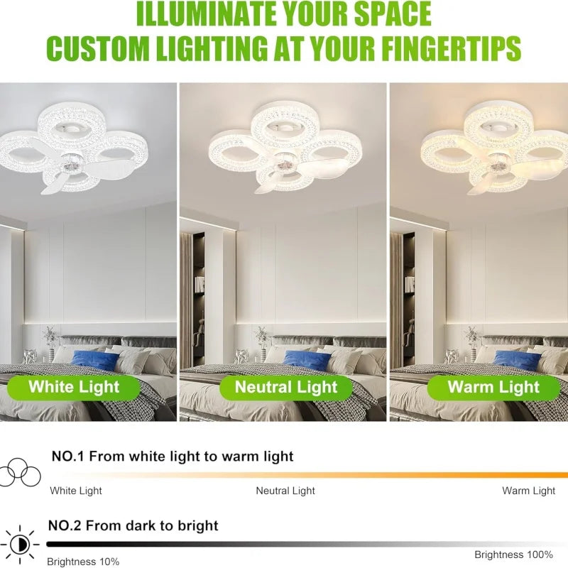 Ventilatore da Soffitto LED 48W con Telecomando, Base E27, Dimmerazione Continua, 3 Velocità e Funzione Timer – foto 2