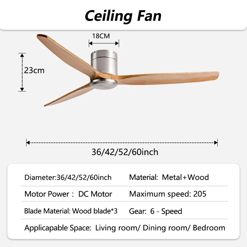 Ventilatore da Soffitto a Basso Profilo 42/52/60 Pollici con Luce LED 3 Colori Dimmerabile 20W Telecomando per Camera da Letto Soggiorno Interno