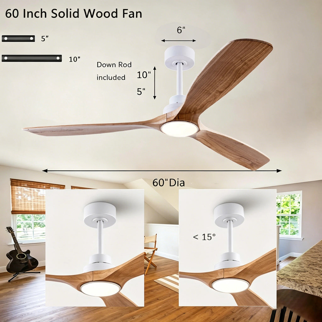 Ventilatore da Soffitto in Legno Massiccio da 42 52 60 Pollici con Luci, Telecomando, Motore DC Silenzioso, 3 – foto 7