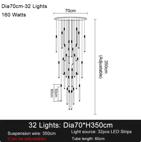 Lampadario LED per scale, 3, 5 o 8 luci, 3 finiture – dettaglio 6