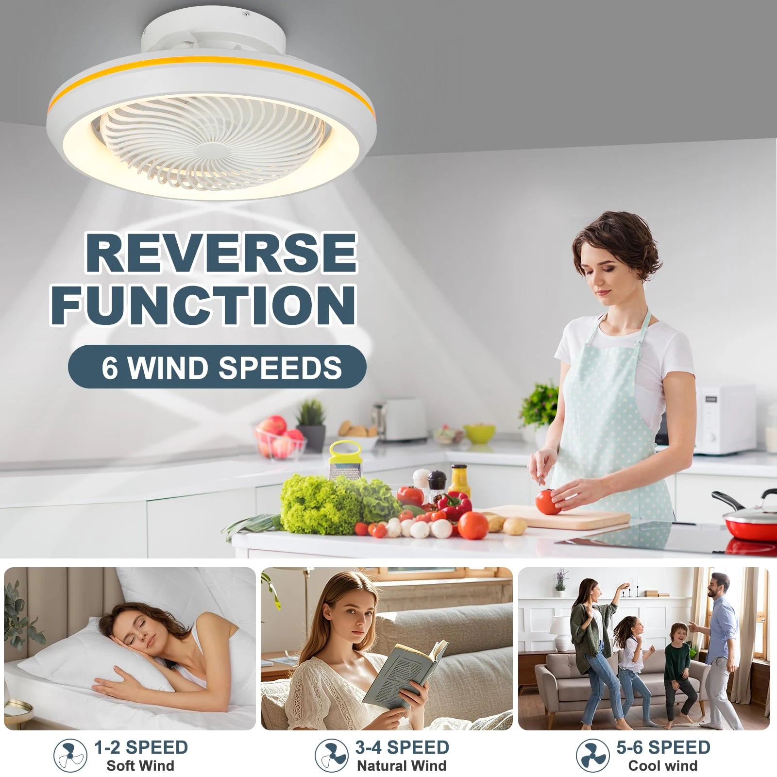 Ventilatore da soffitto 49 cm rotante 360° con luce LED – dettaglio 5
