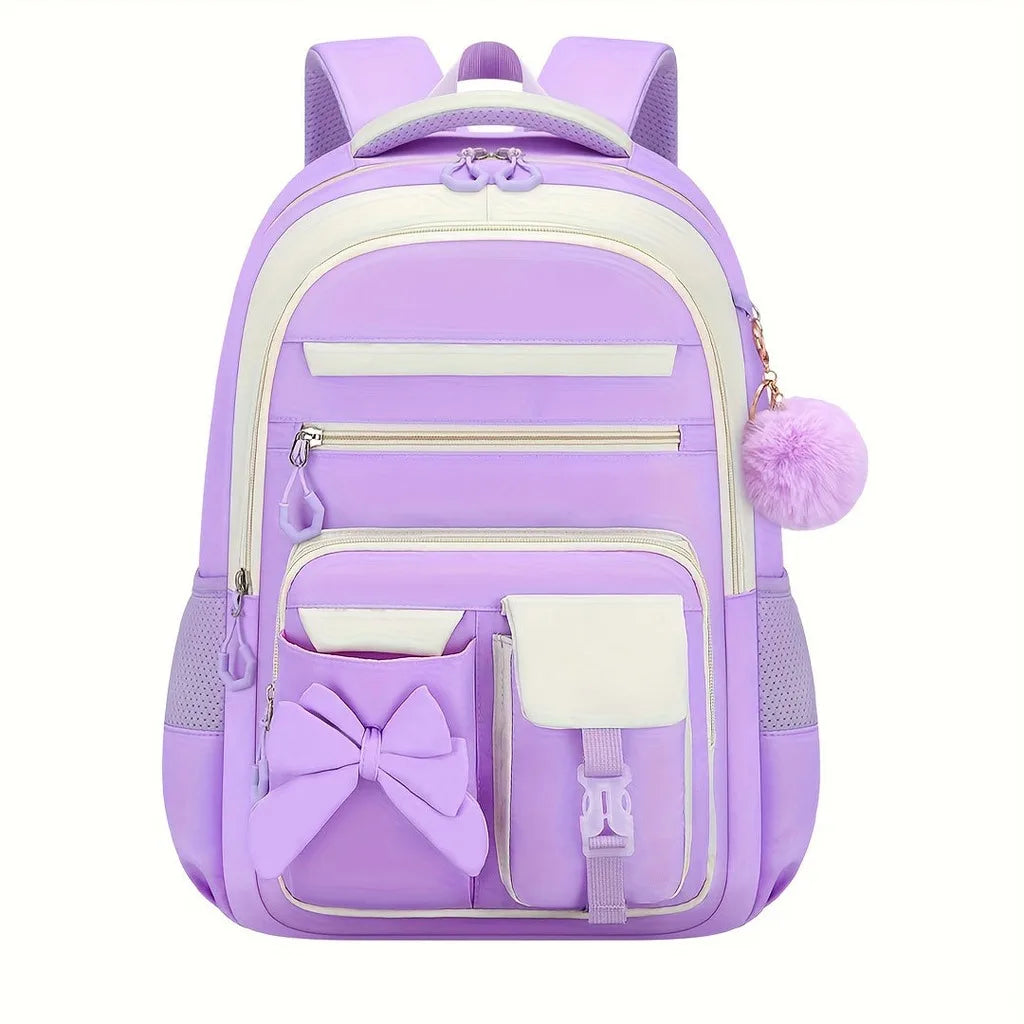 Zaino scolastico da bambina con fiocco e tasche multiple – foto 9