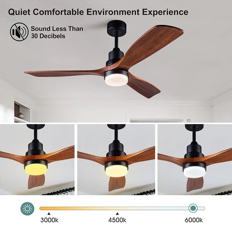 Ventilatore da soffitto in legno con luce LED, 42-60 pollici – dettaglio 3