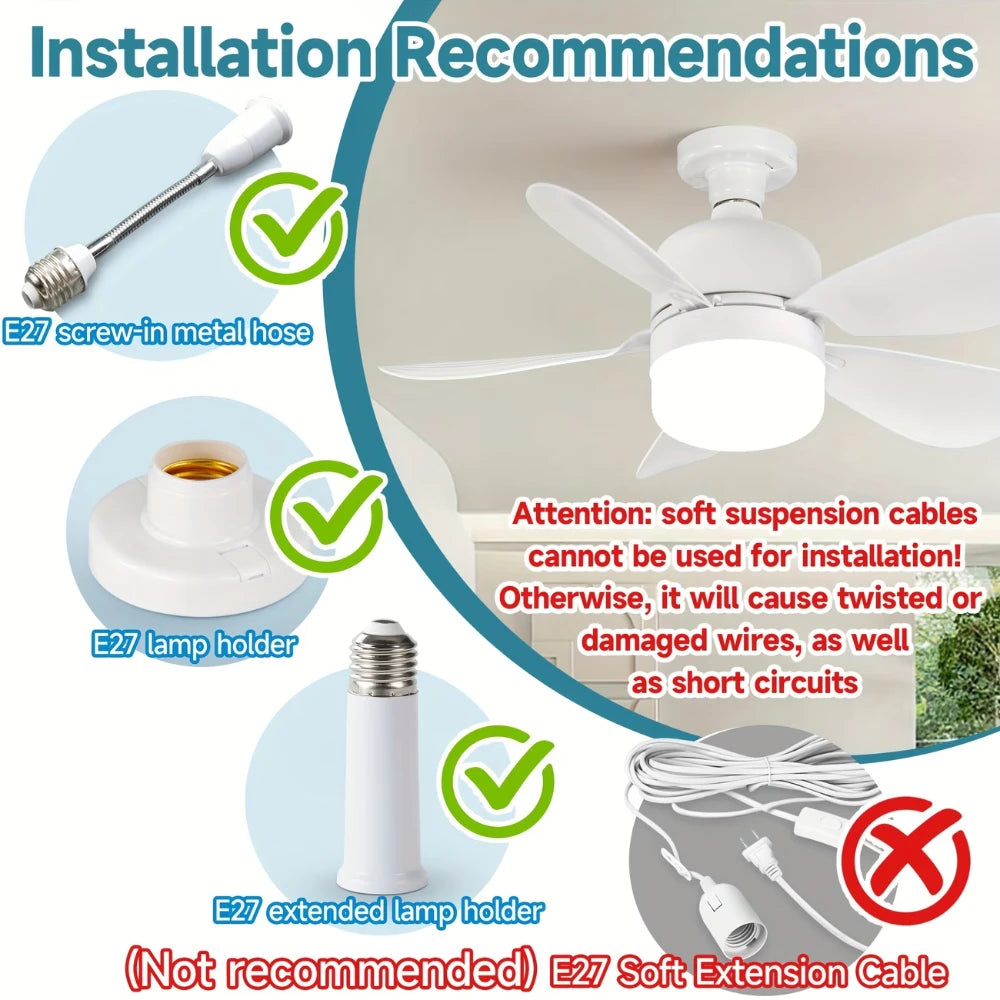 Ventilatore da Soffitto LED E27 con Telecomando, 3 Colori Dimmerabili, Adatto per Soggiorno, Camera da Letto – foto 2