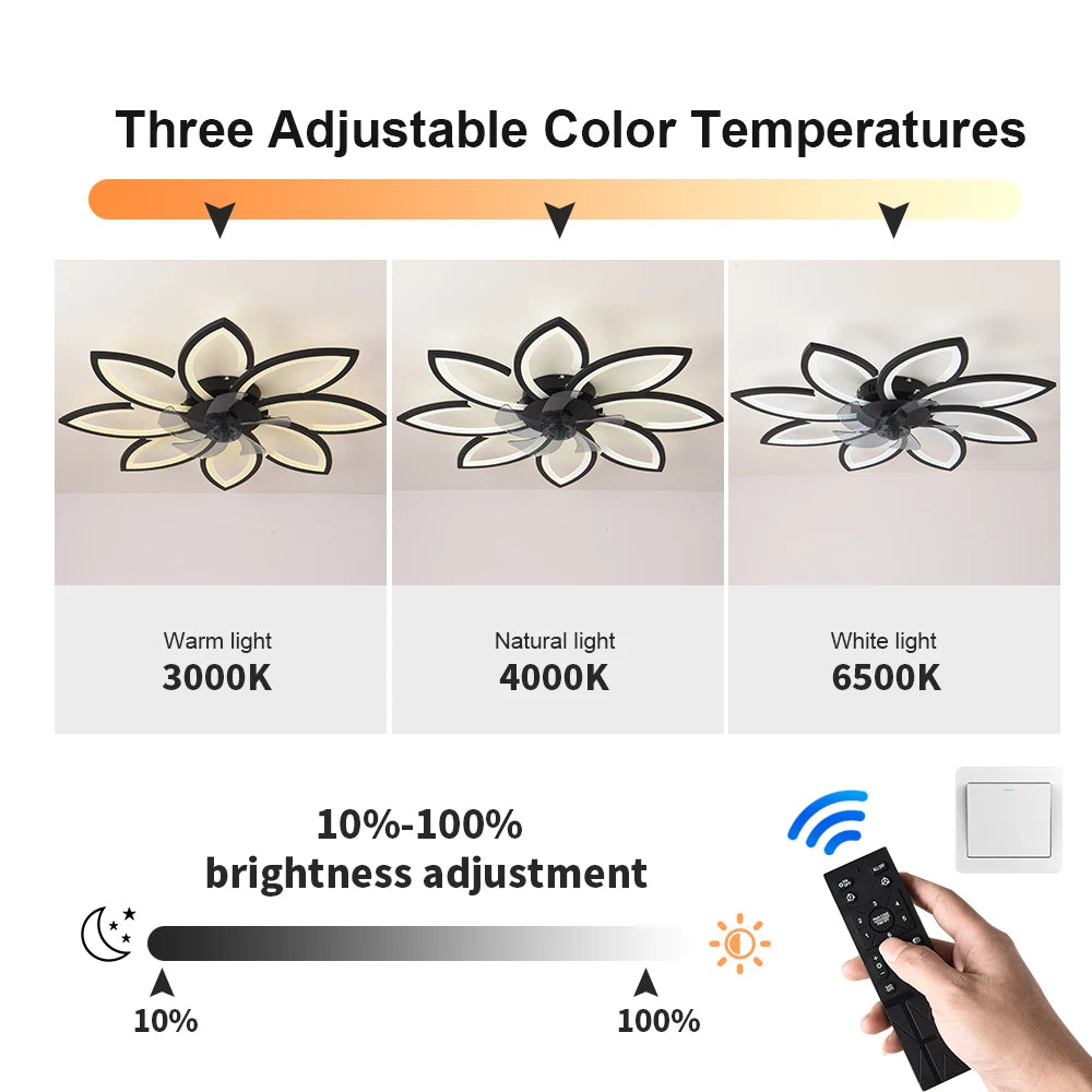 Ventilatore da soffitto con luce LED a petali e telecomando – dettaglio 4