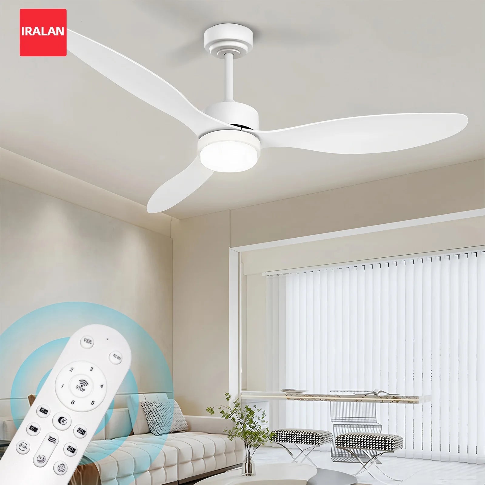 Ventilatore da soffitto a 3 pale con luce LED, 42 o 52 pollici