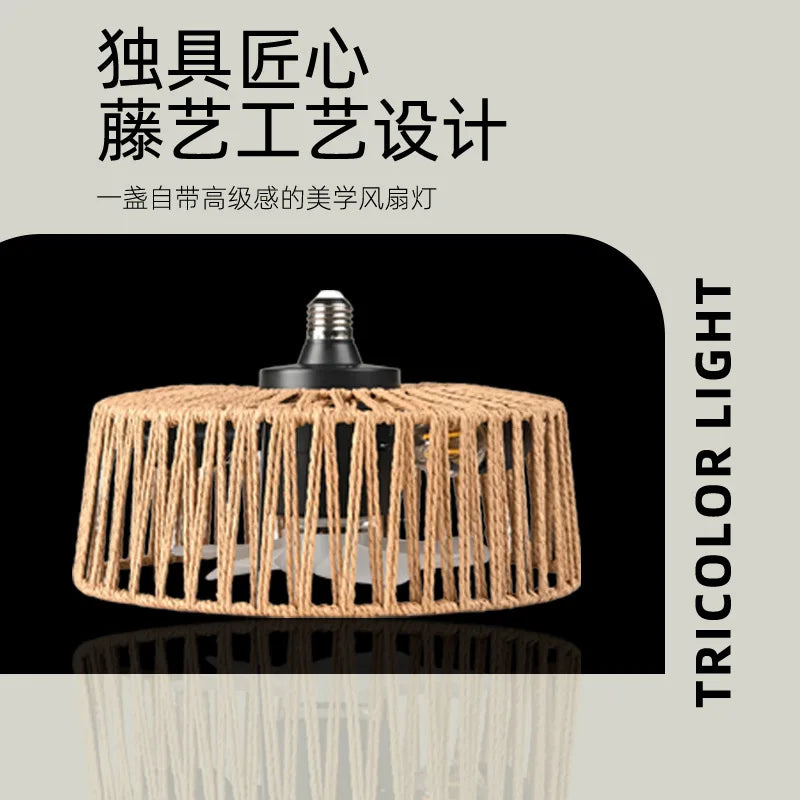 Ventilatore da Soffitto E27 con Luce 30cm, Lampada Ventilatore LED Vintage in Rattan Bohémien con Telecomando – foto 3