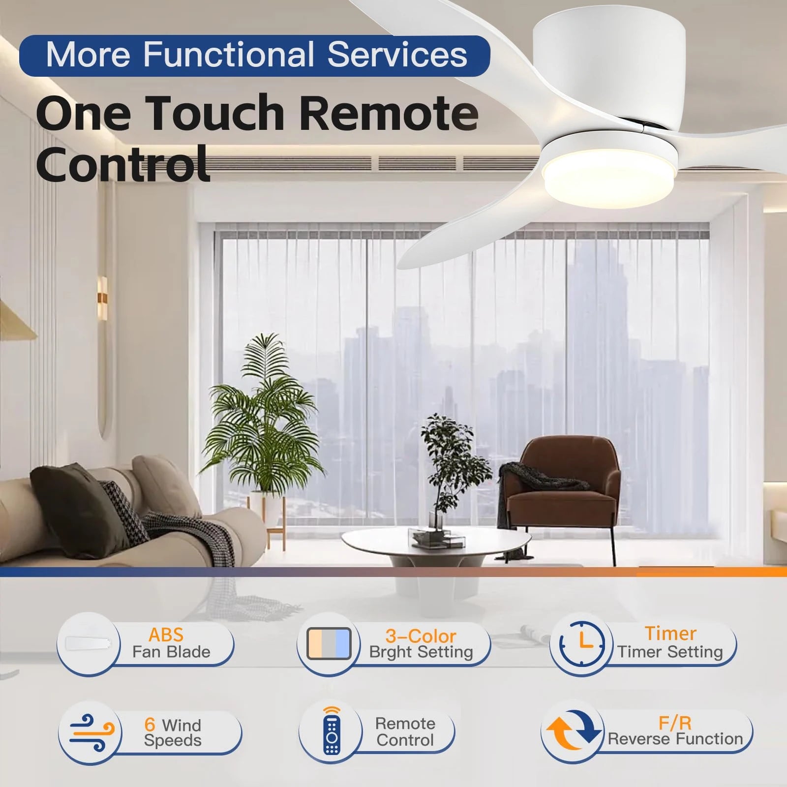 Ventilatore da soffitto smart con luce 3CCT e telecomando – dettaglio 3