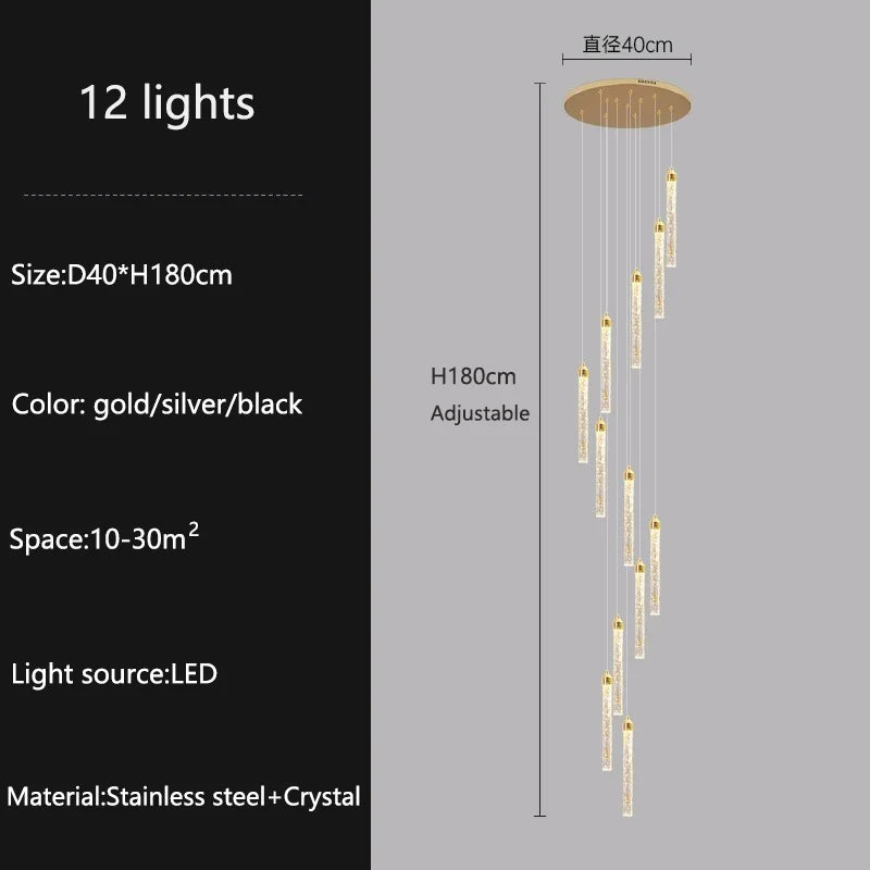 Lampadari lunghi moderni in cristallo a LED Cucina di lusso Villa Soggiorno Lampada a sospensione Scale Lampadario a soffitto dimmerabile Decorazioni per la casa