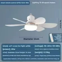 Ventilatore da Soffitto con Luce E27, Telecomando, Super Silenzioso, per Camera da Letto, Cucina e – foto 7