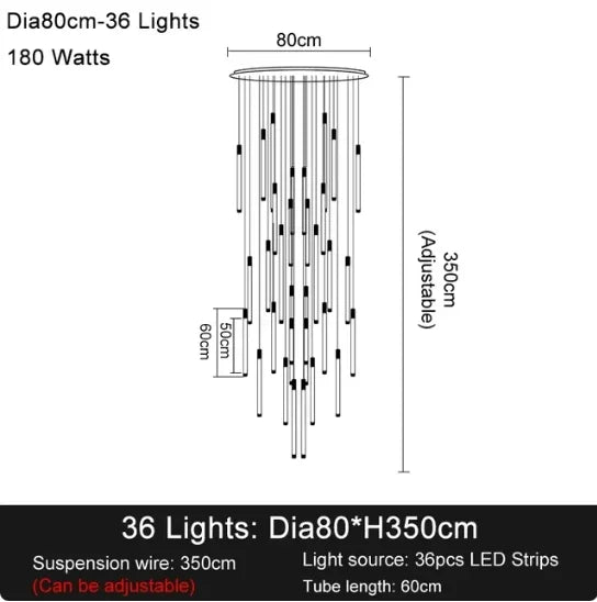 Lampadario LED per scale, 3, 5 o 8 luci, 3 finiture – dettaglio 8