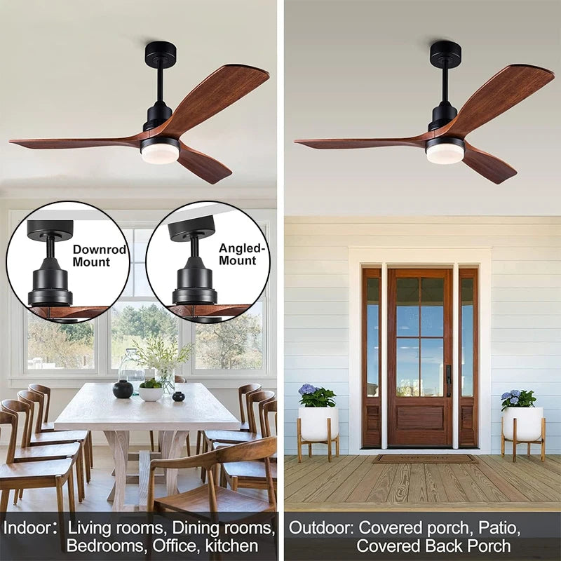 Ventilatore da soffitto in legno con luce LED, 42-60 pollici – dettaglio 1