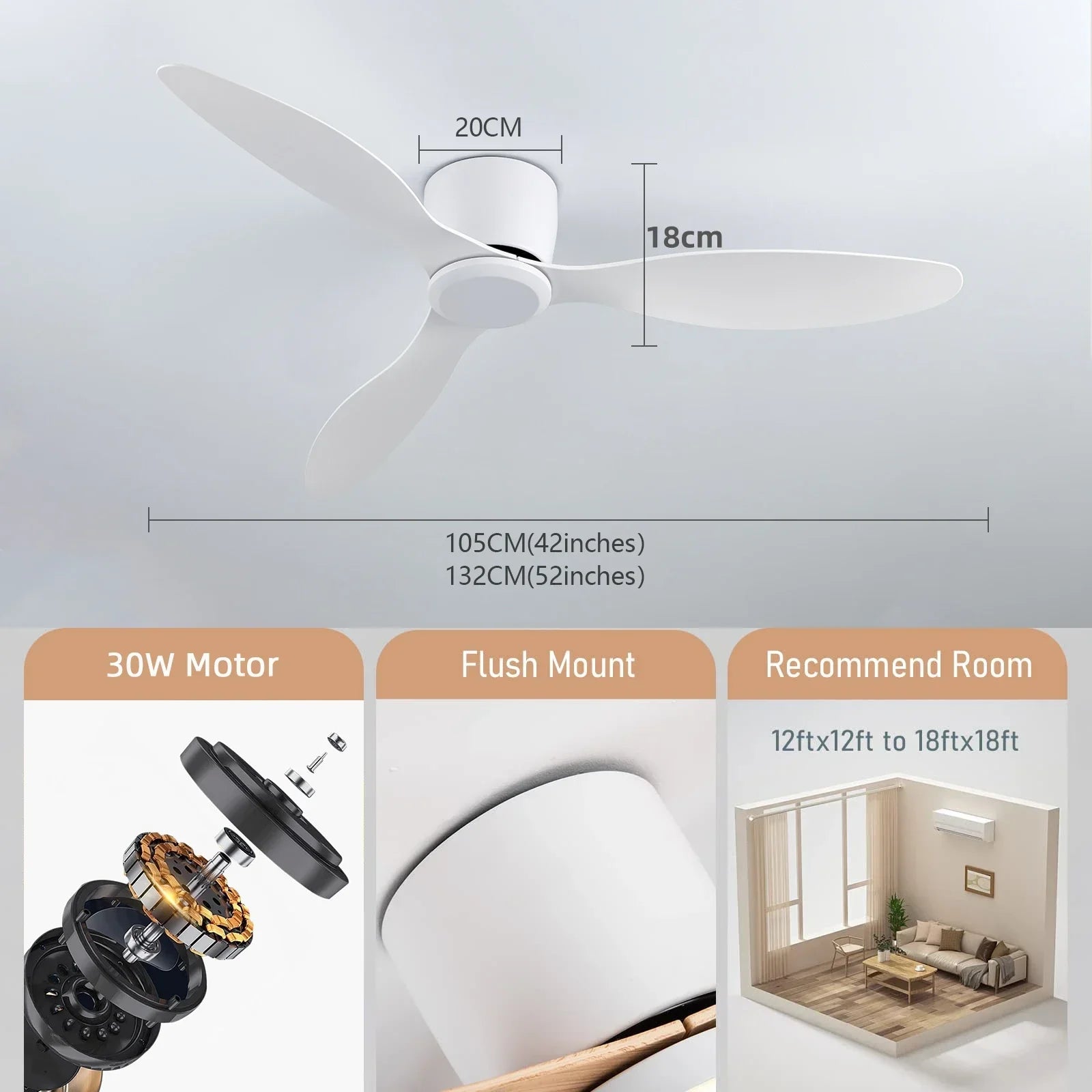 Ventilatore da soffitto motore DC da 42 o 52 pollici, senza luce – dettaglio 5