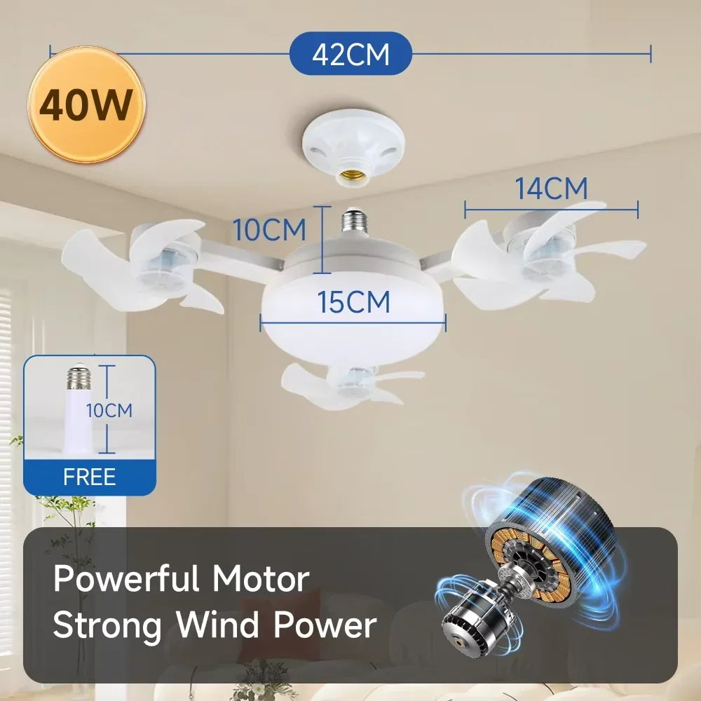 Ventilatore da soffitto con lampada E27, telecomando con timer e 3 colori, luci per ventilatore da soffitto – foto 11
