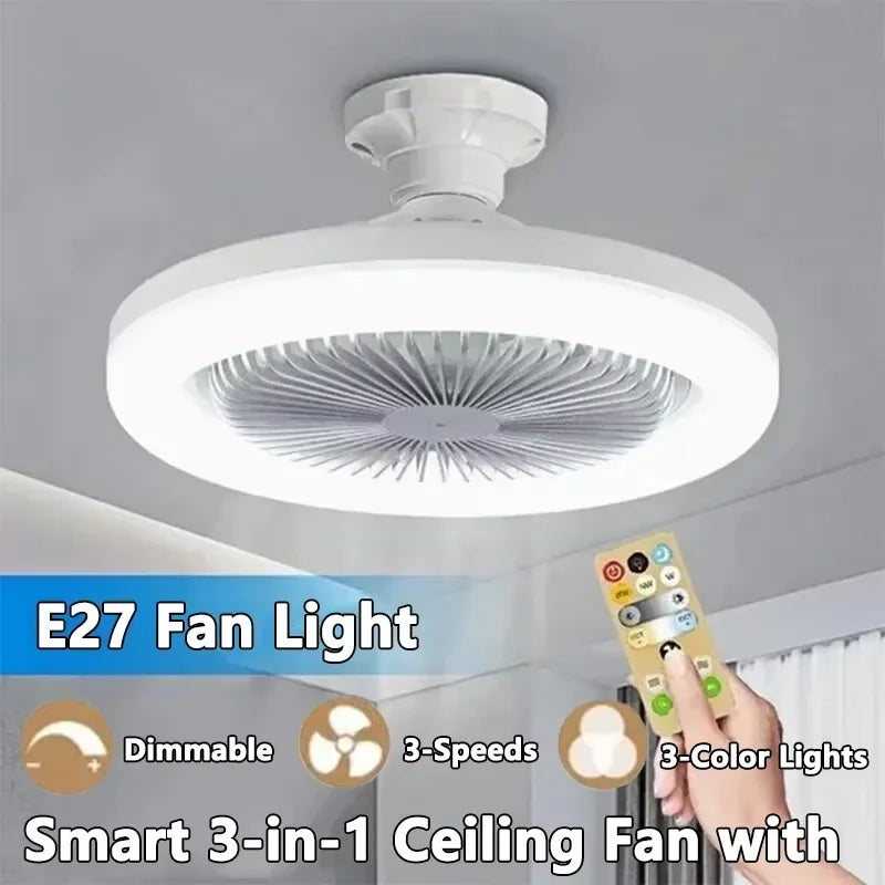 Ventilatore da soffitto intelligente 3 in 1 con telecomando, illuminazione e base di conversione E27 – foto 6