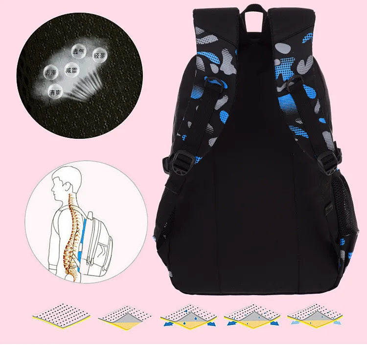Zaino scolastico in nylon, misura grande o piccola, blu o verde – dettaglio 1
