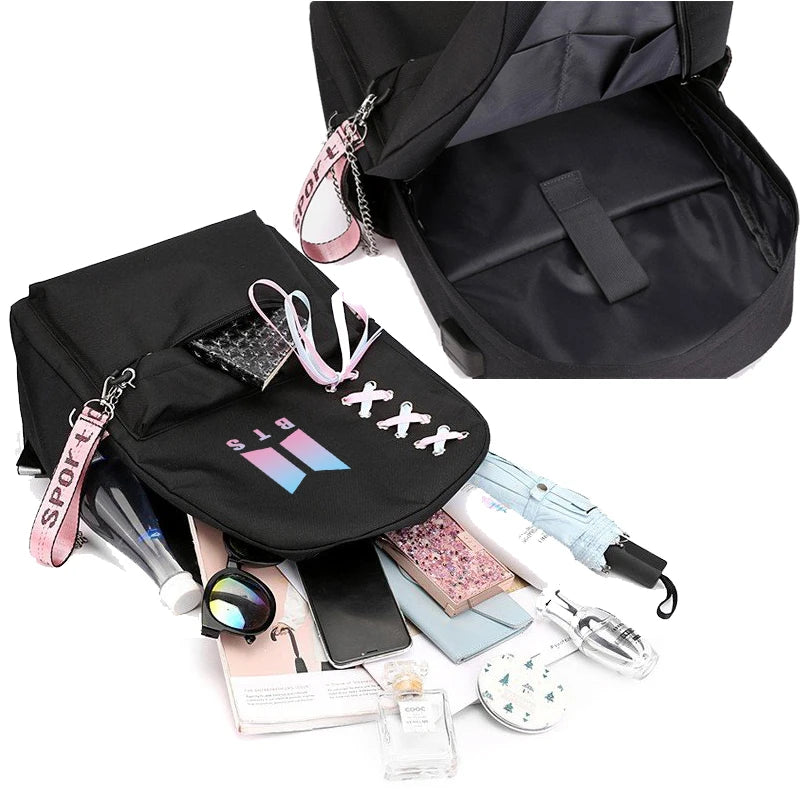 Zaino nero per laptop con porta USB, 20-35 litri – dettaglio 4