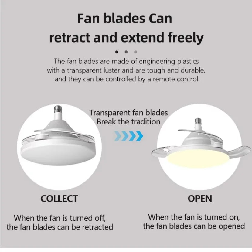 LED Nuovo Ventilatore da Soffitto Luce Lama Telescopica Invisibile E27 Silenzioso Vento Forte Telecomando – foto 3