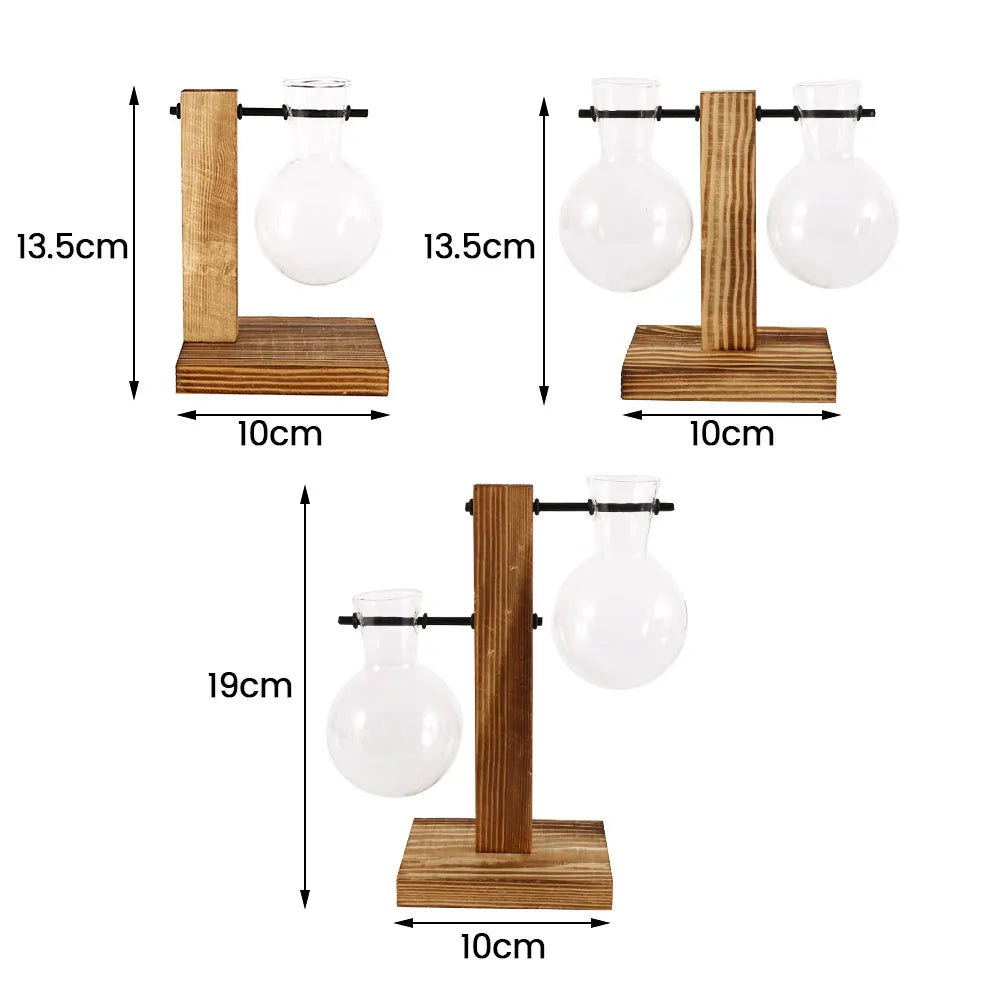 Vaso da tavolo in vetro e legno per piante idroponiche – dettaglio 5