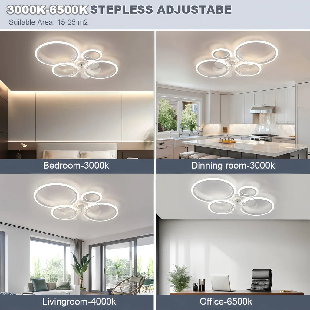 Ventilatore da Soffitto LED Moderno Silenzioso con Lampadario, Bianco, Telecomando, per Camera da Letto – foto 3