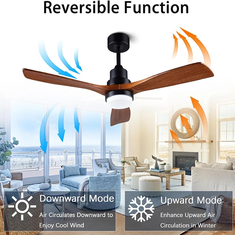Ventilatore da soffitto in legno con luce LED, 42-60 pollici – dettaglio 2