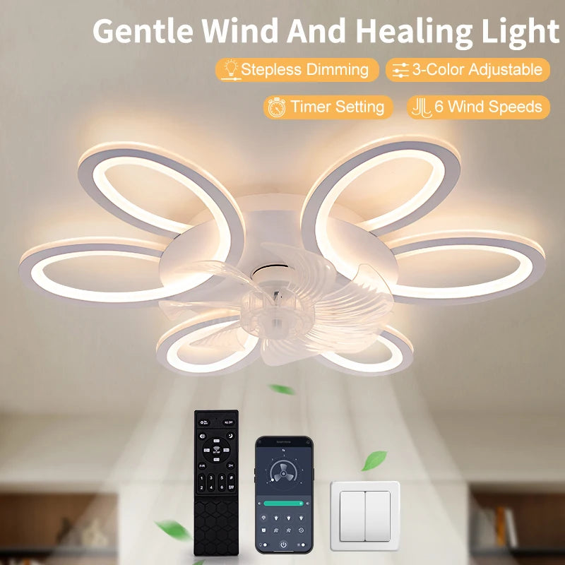 Ventilatore da soffitto con luci Telecomando da 25,83 pollici APP Lampada da ventilatore a LED intelligente