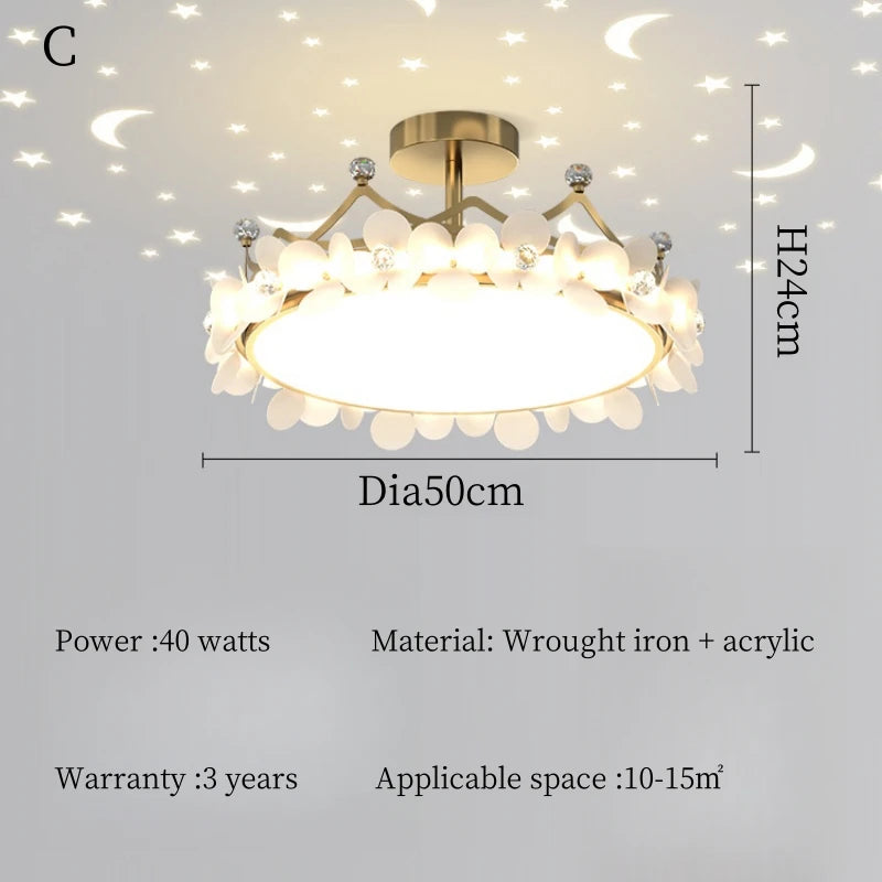 Lampadario a soffitto moderno a LED con corona di cristallo Luci per bambini Camera da letto per ragazze Studio Soggiorno Lampada a sospensione per camera dei bambini Decorazione della casa