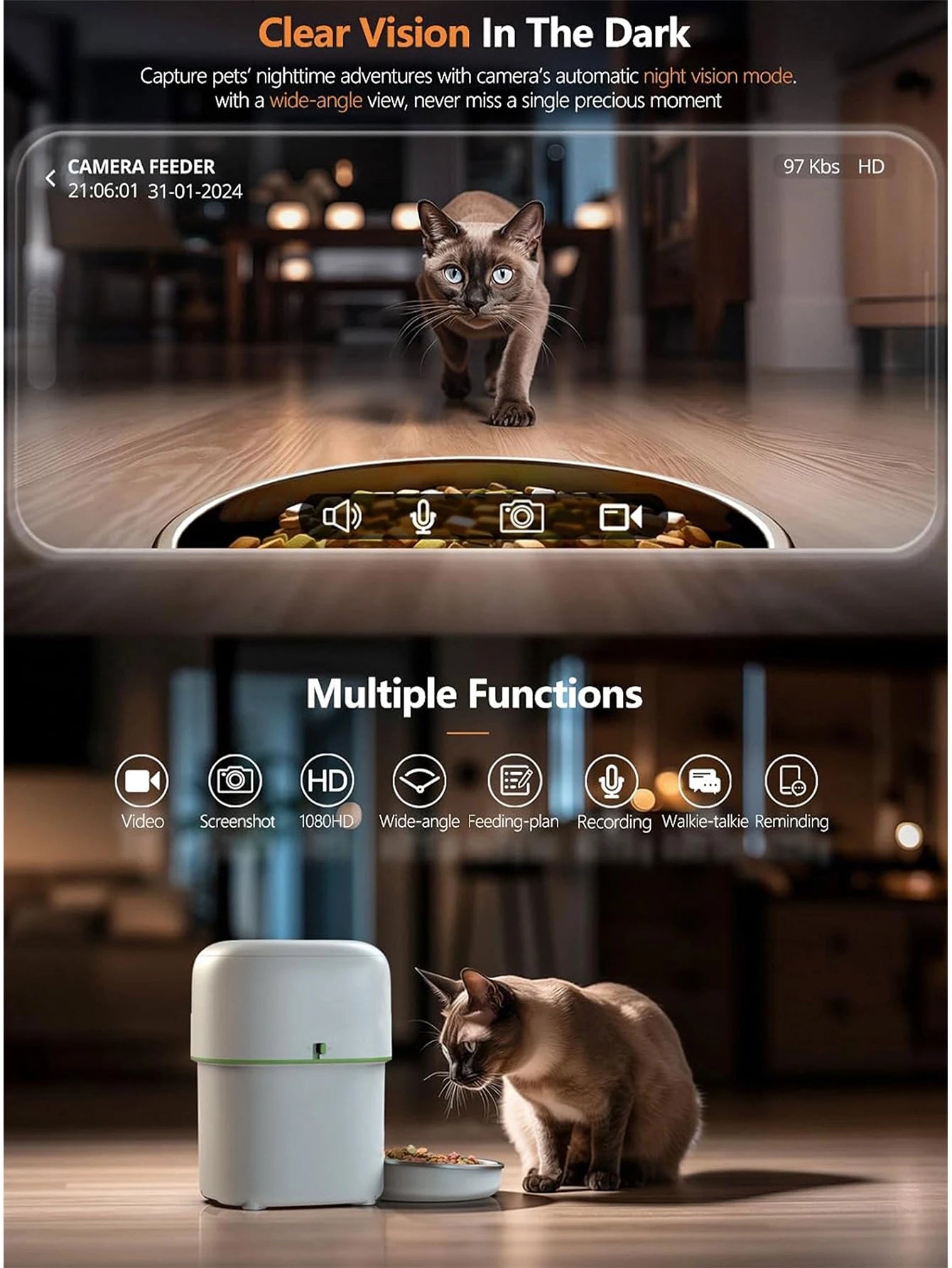 Distributore automatico di crocchette con telecamera HD e WiFi – dettaglio 5