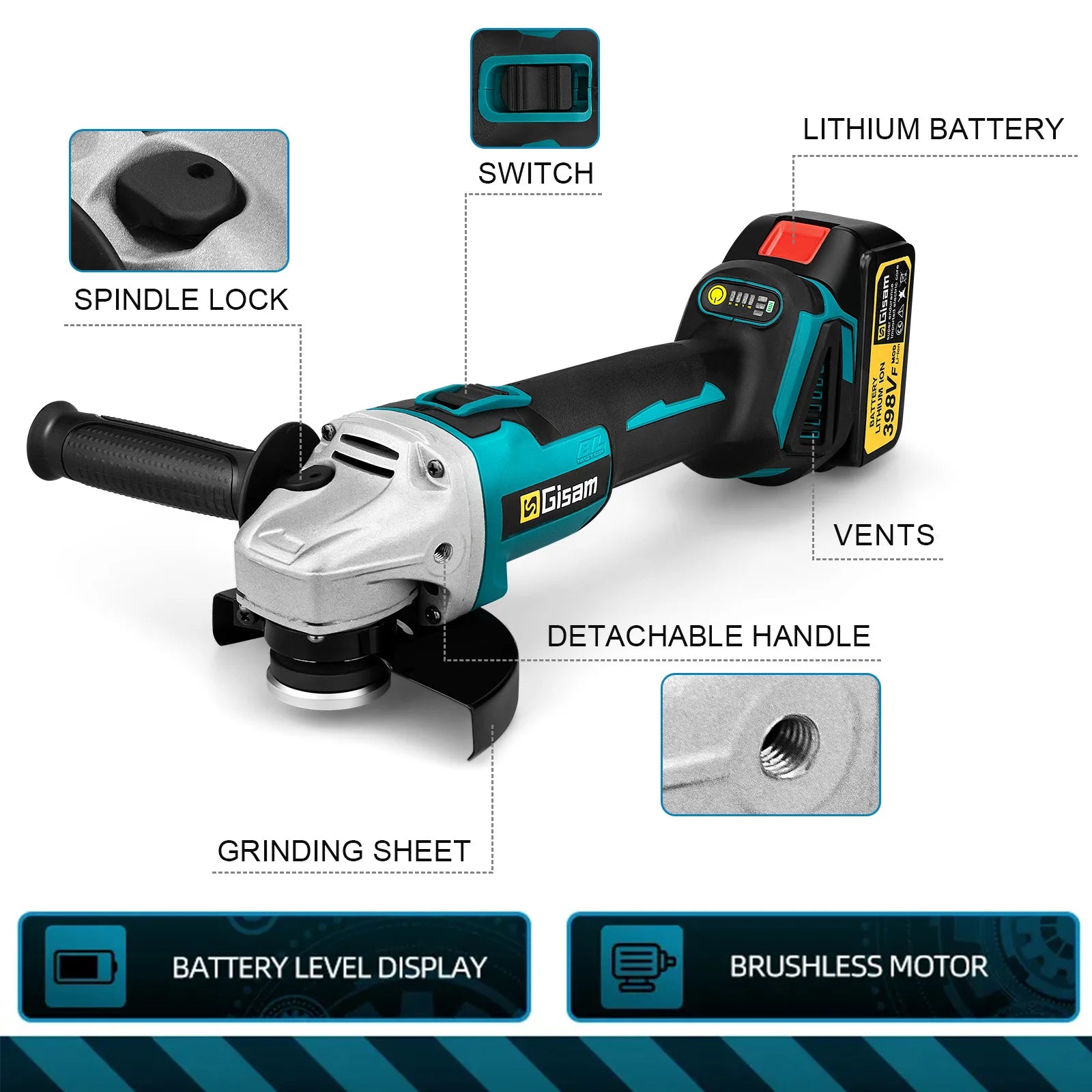 Smerigliatrice angolare a batteria 125 mm con attacco M14 – dettaglio 4