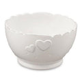 Tazza scodella in ceramica bianca con cuoricini, Ø13,5H7,5 cm (kit da 10)