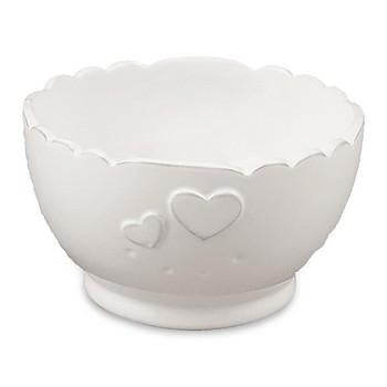 Tazza scodella in ceramica bianca con cuoricini, Ø13,5H7,5 cm (kit da 10)