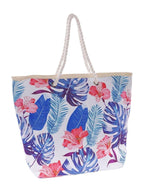 Borsa da mare in cotone con stampa tropicale e manici in corda, 54x40 cm (kit da 3)