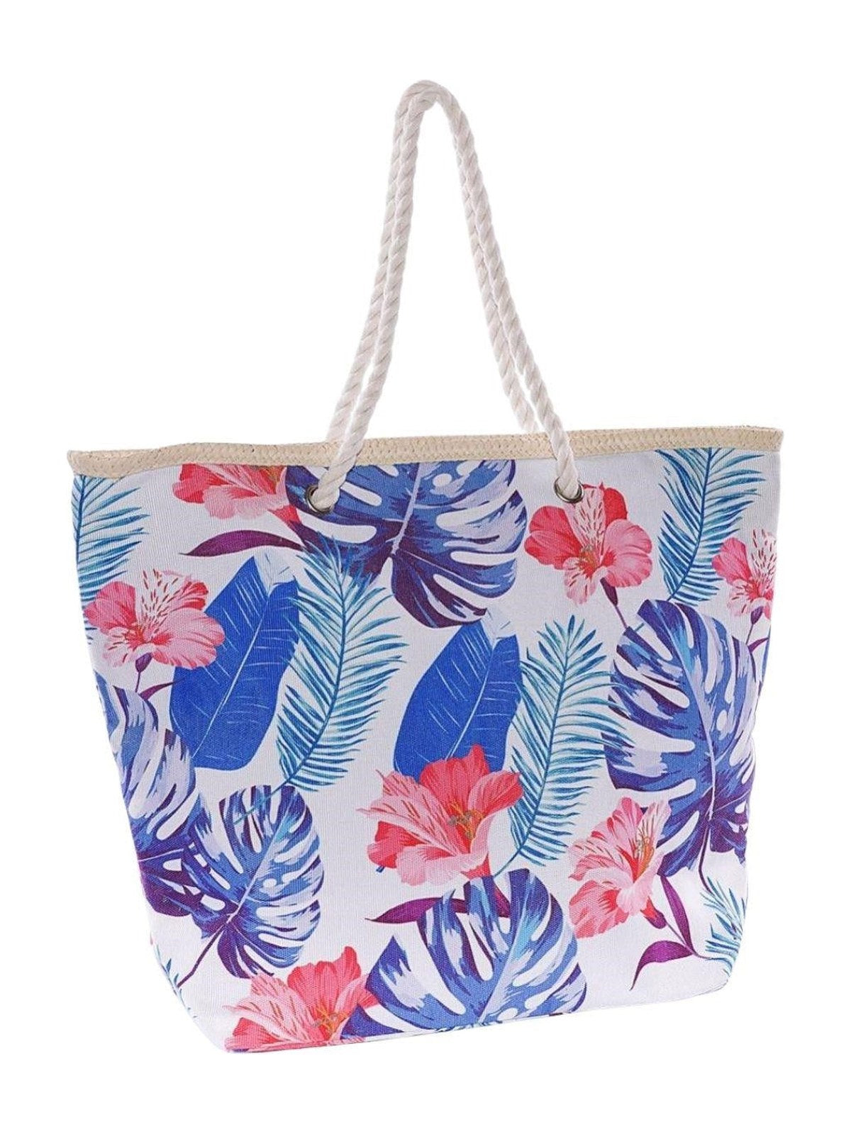 Borsa da mare in cotone con stampa tropicale e manici in corda, 54x40 cm (kit da 3)
