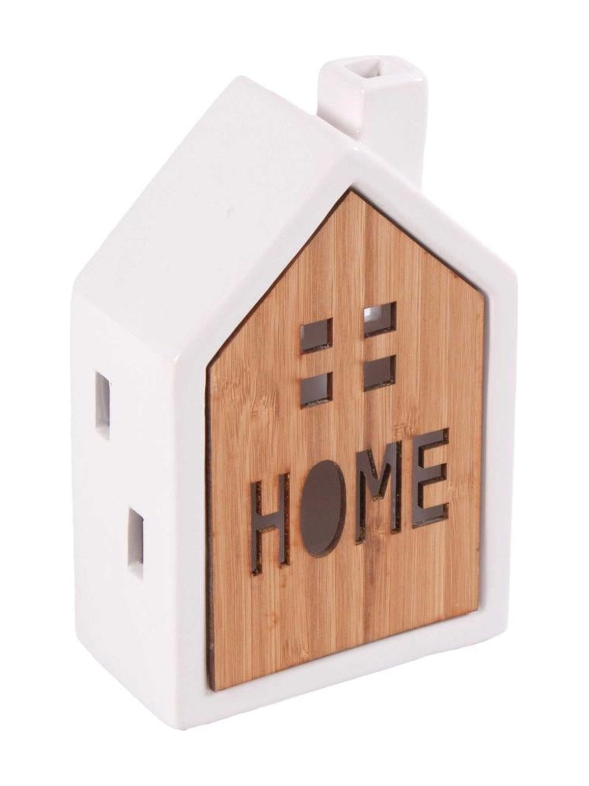 Casetta in ceramica e bambù con Led, 11H17 cm (kit da 3)
