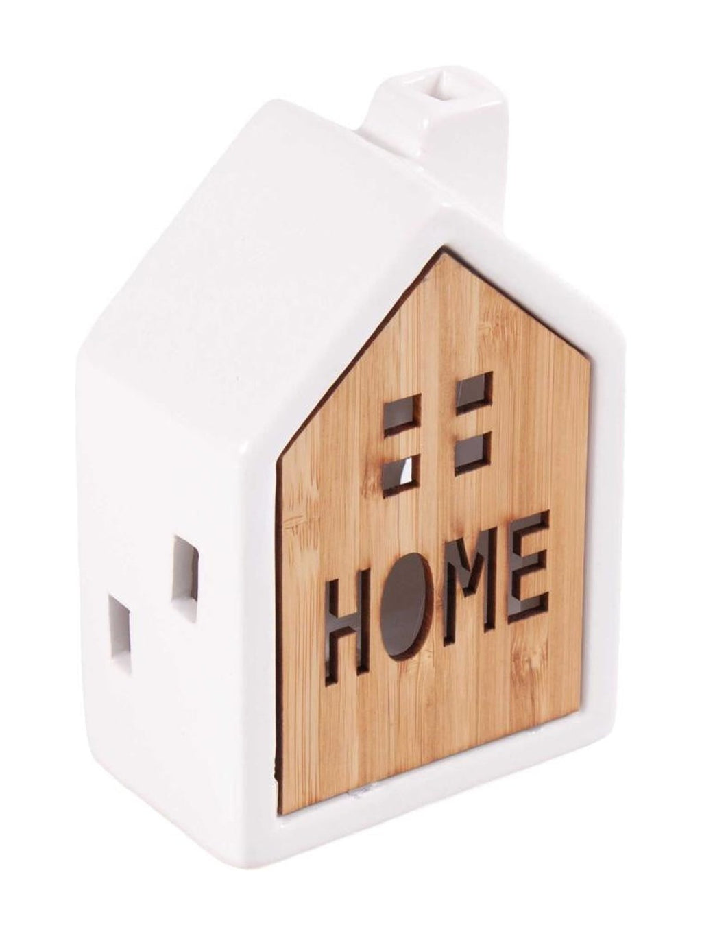 Casetta in ceramica e bambù con Led, 9H14 cm (kit da 3)