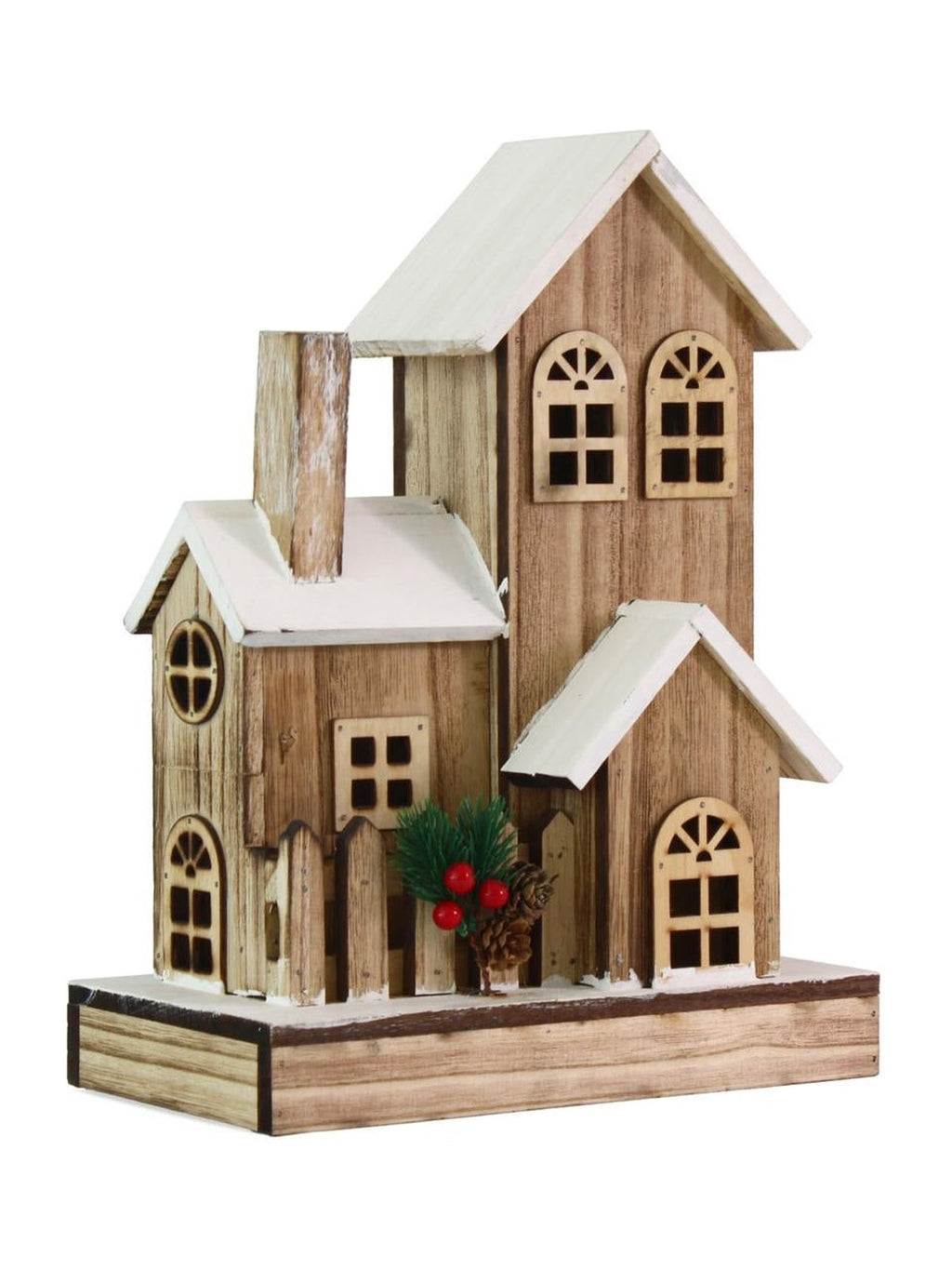 Casetta natalizia decorativa in legno di abete con led, 24X14H32 cm