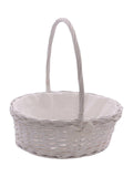 Cesto nascita in vimini bianco foderato con manico, Ø35H40 cm