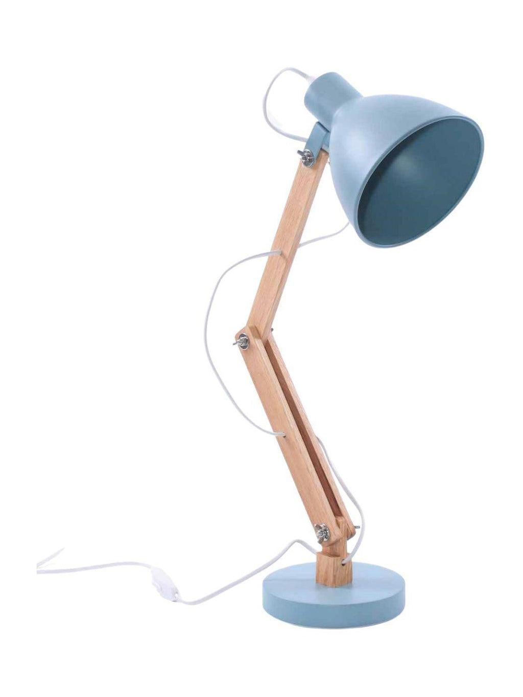 Lampada da scrivania in metallo grigio azzurro e legno, 16x30H55 cm