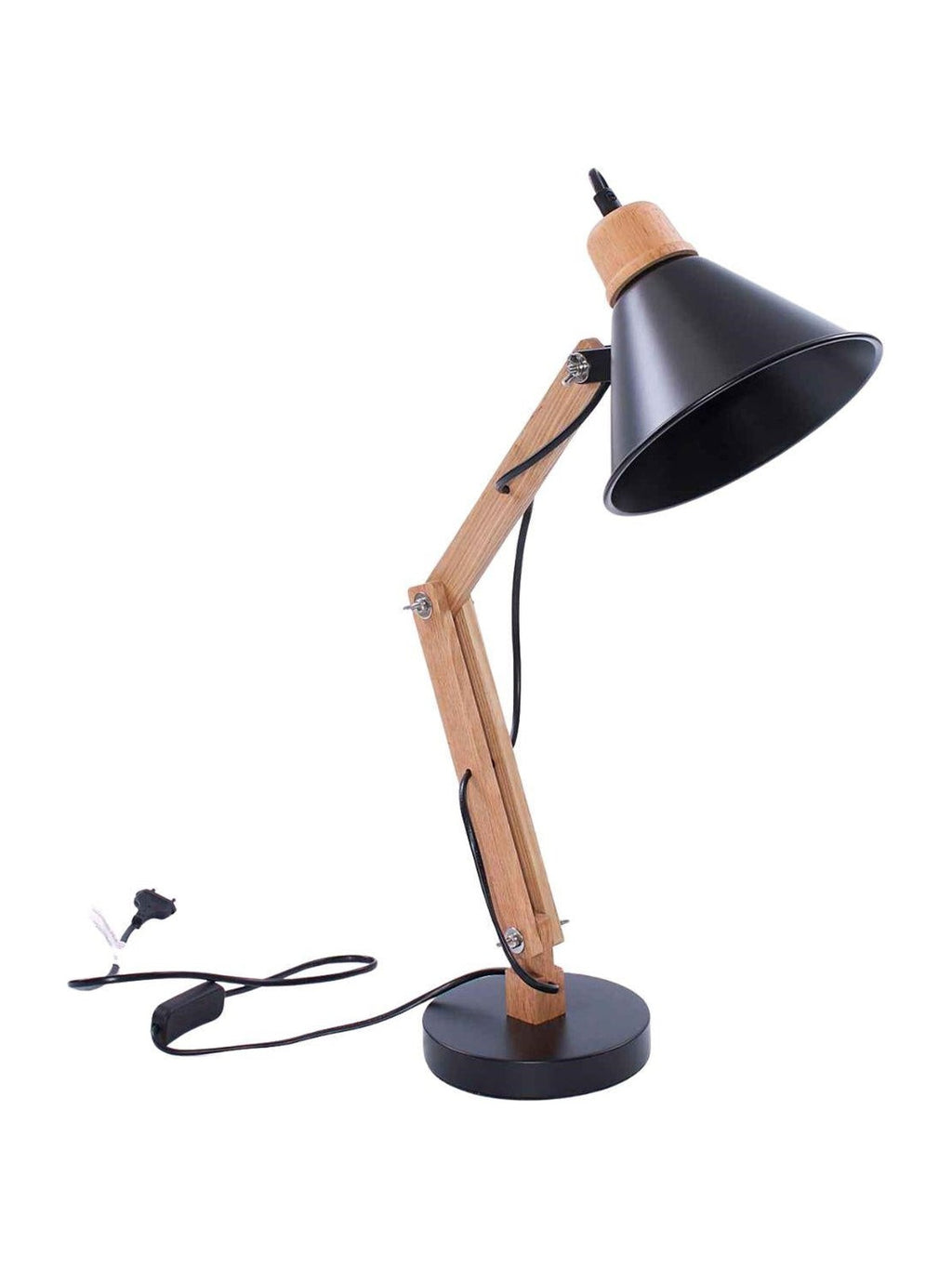 Lampada da scrivania in metallo nero e legno, 16x30H55 cm
