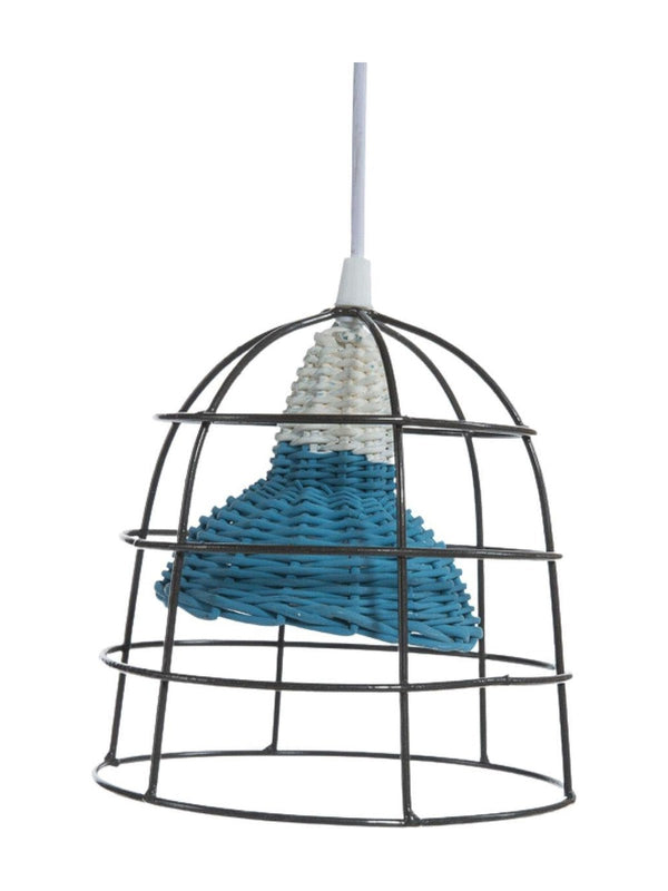 Lampadario in metallo e vimini blu, Ø18 cm (kit da 3)