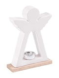 Portacandela angelo in ceramica e pino, 16x6H22.5 cm (kit da 3)